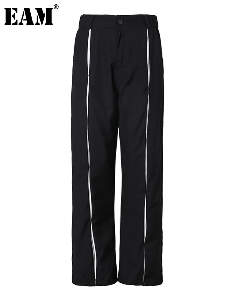 

[EAM] черные широкие брюки с высокой талией, с цветными блоками, новые свободные брюки, женские модные брюки, весна-осень 2023, 1DF3513