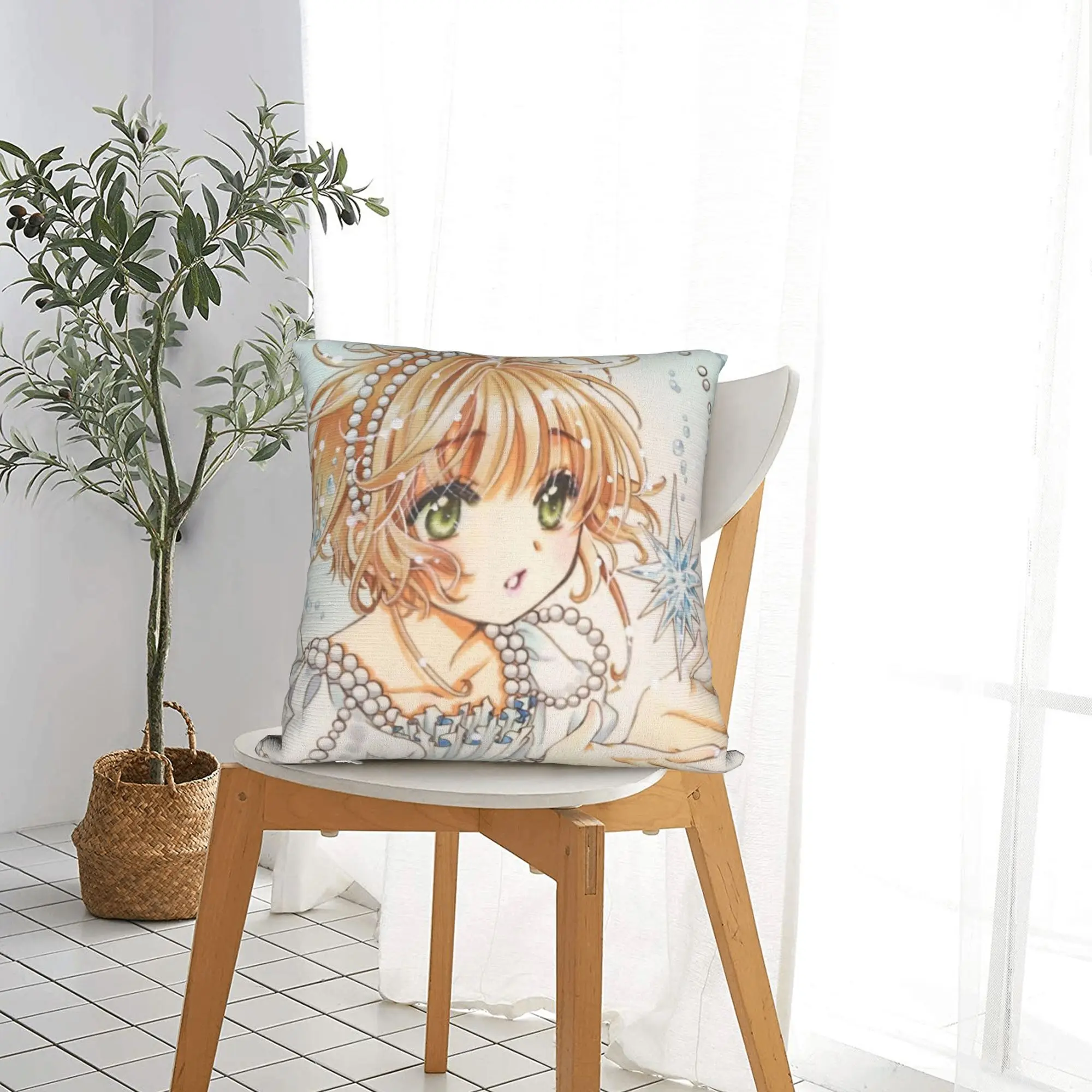 Фото Квадратная наволочка Cardcaptor Sakura, чехол для подушки с изображением аниме-девушки, декоративная наволочка на молнии для автомобиля, 40*40 см №3