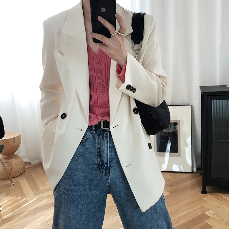 Blazer Women's White Suit Black Jacket Office Ladies Elegant Fashion Korean Style Jacket Temperament Women's Top Blazer Women