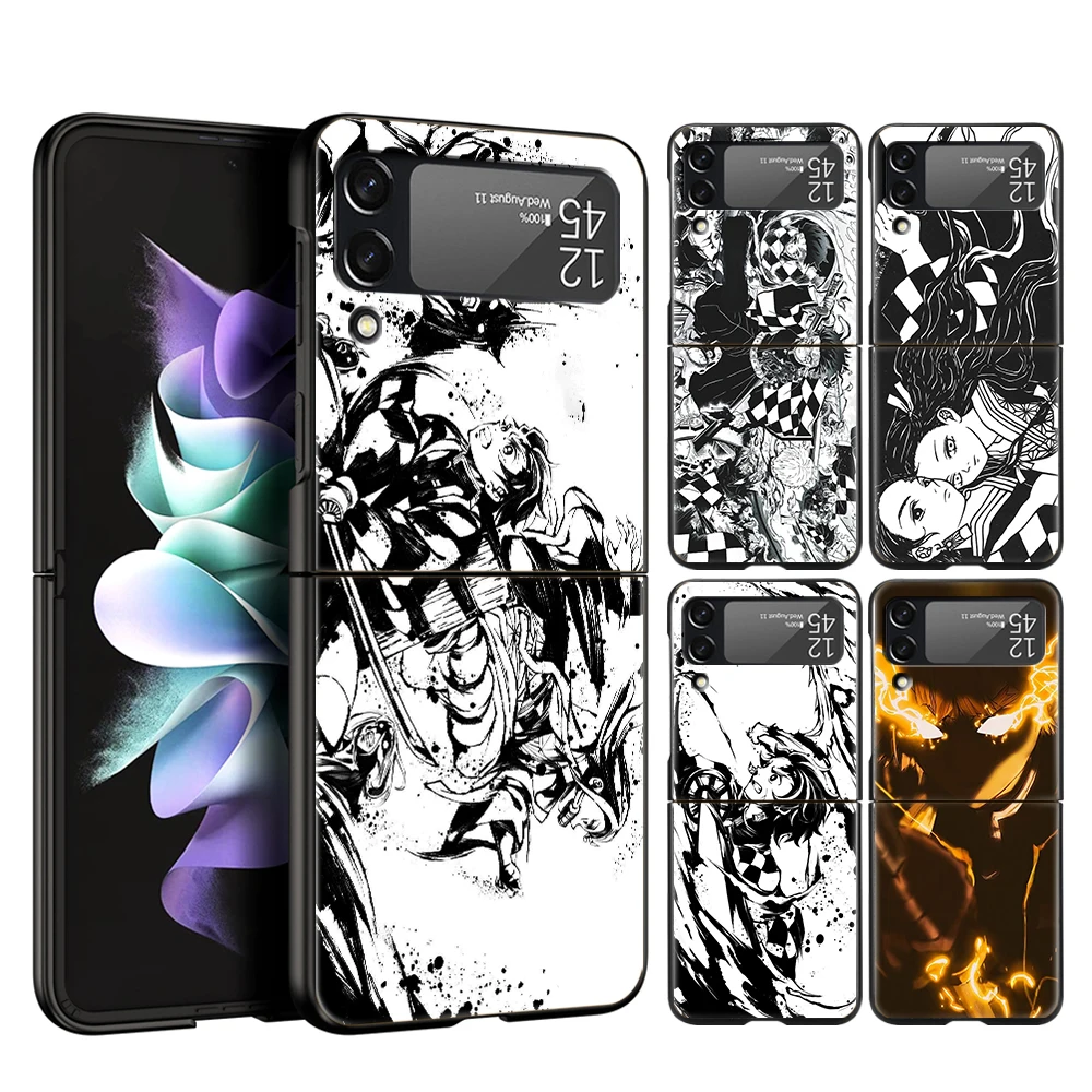 

Demon Slayer Hard PC Phone Case For Samsung Galaxy Z Flip 4 Black ShockProof Cover for Samsung Z Flip 3 6.7 Inch Shell Fundas