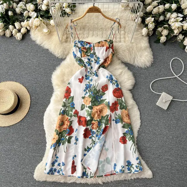 Summer Backless Slip Dress For Women Fashion Floral Sleeveless Spaghetti  Strap Split Long Dress Sexy Club Party Birthday Dress - купить по выгодной  цене | AliExpress