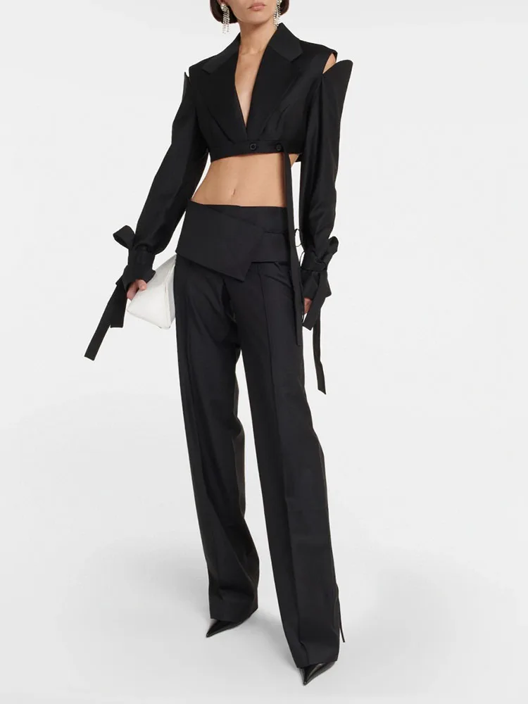 

Женская короткая куртка y2k из смесовой шерсти на осень и зиму, модная универсальная прямая женская куртка с высокой талией, комплект из платья-брюк 2023