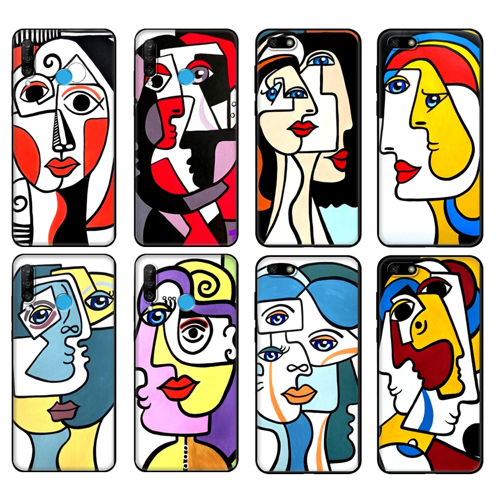 

Черный чехол из ТПУ для Huawei Honor 20 Lite, 10, 10i, 20S, 30S, 30, чехол для Honor 7A 5,45, 7s, 7C 5,7, чехол для корпуса, абстрактная картина Пикассо