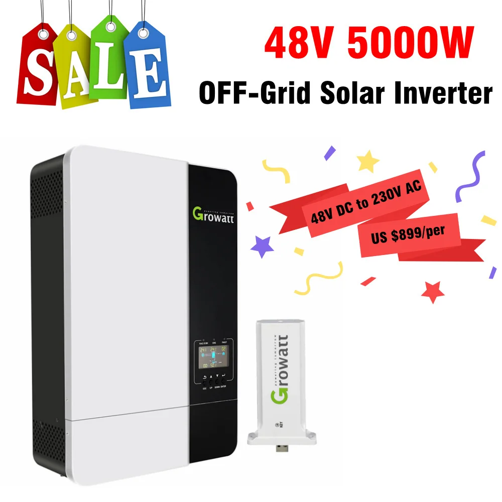 

Гибридный солнечный инвертор Growatt, 48 В, 5000 Вт, 230 В, MPPT А, немодулированная Синусоидальная волна, может работать без батареи, поддержка Wi-Fi, Нов...