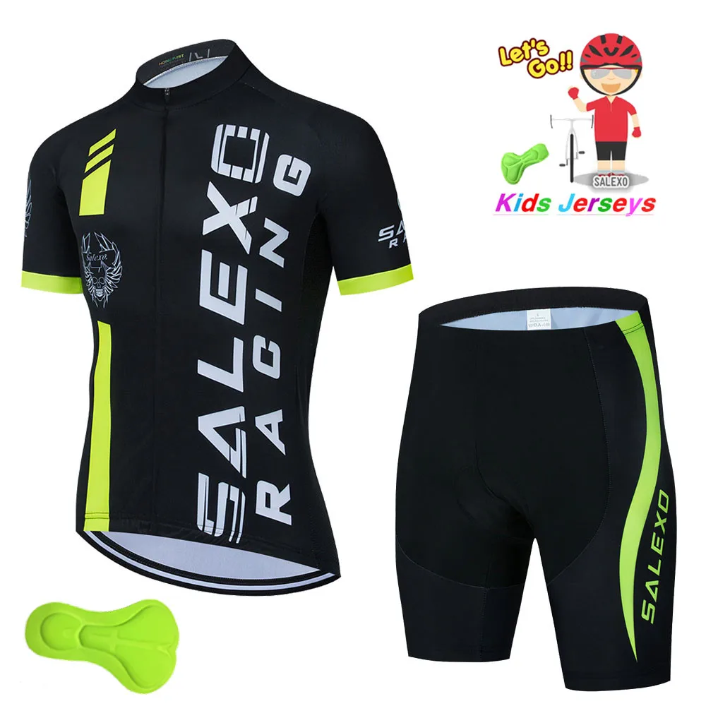 

2022 Summer Black Breathable Kids Cycling Jersey Set Short Sleeve Children Bike Clothing Boys Team Bicycle Wear Cycling Clothing