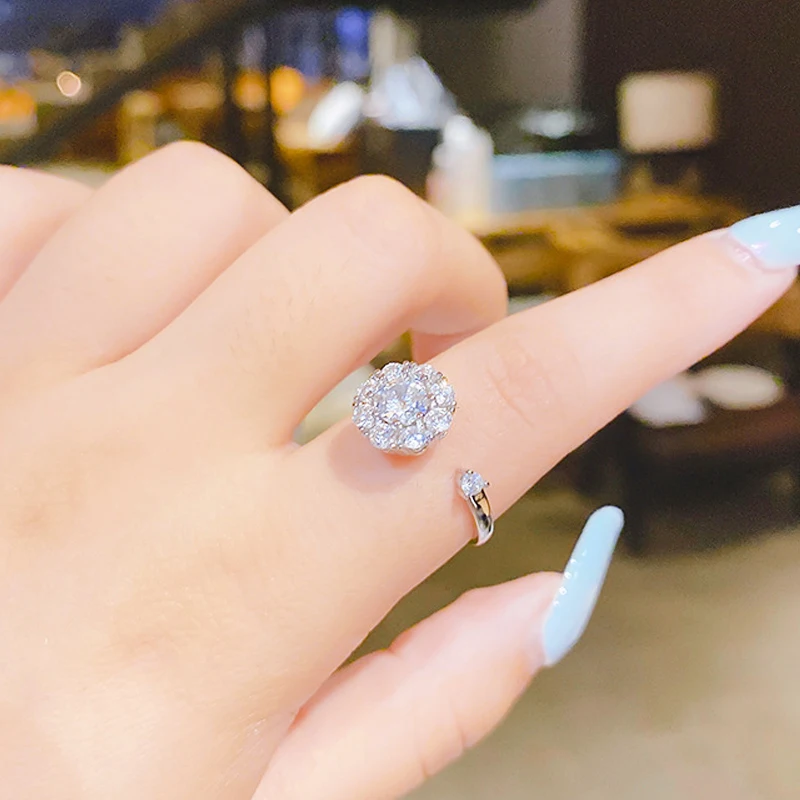 

Eternal 14k Gold Plated Ring Finger Fine Jewelry Set 2 Carat Diamond Engagement Ladies Wedding Fashion Girls Adjustable Jewelry