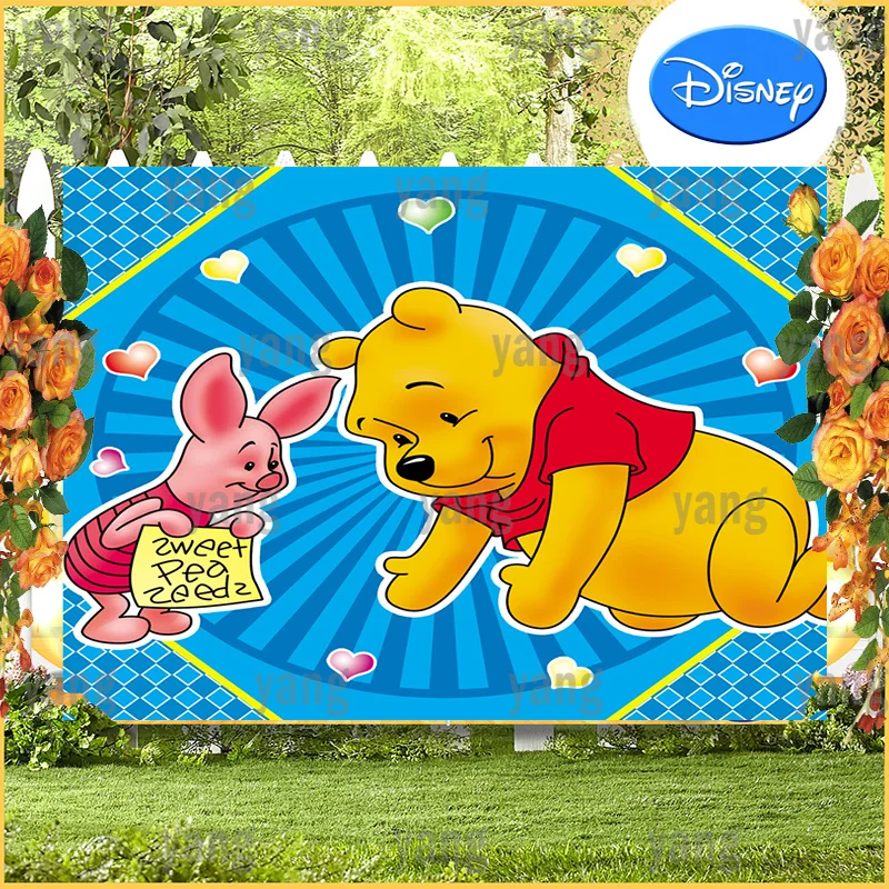 Disney Love Heart Colorful Backdrop Party Cartoon Wall  Winnie Bear Tigger Piglet Banner Custom Baby Shower Background Birthday