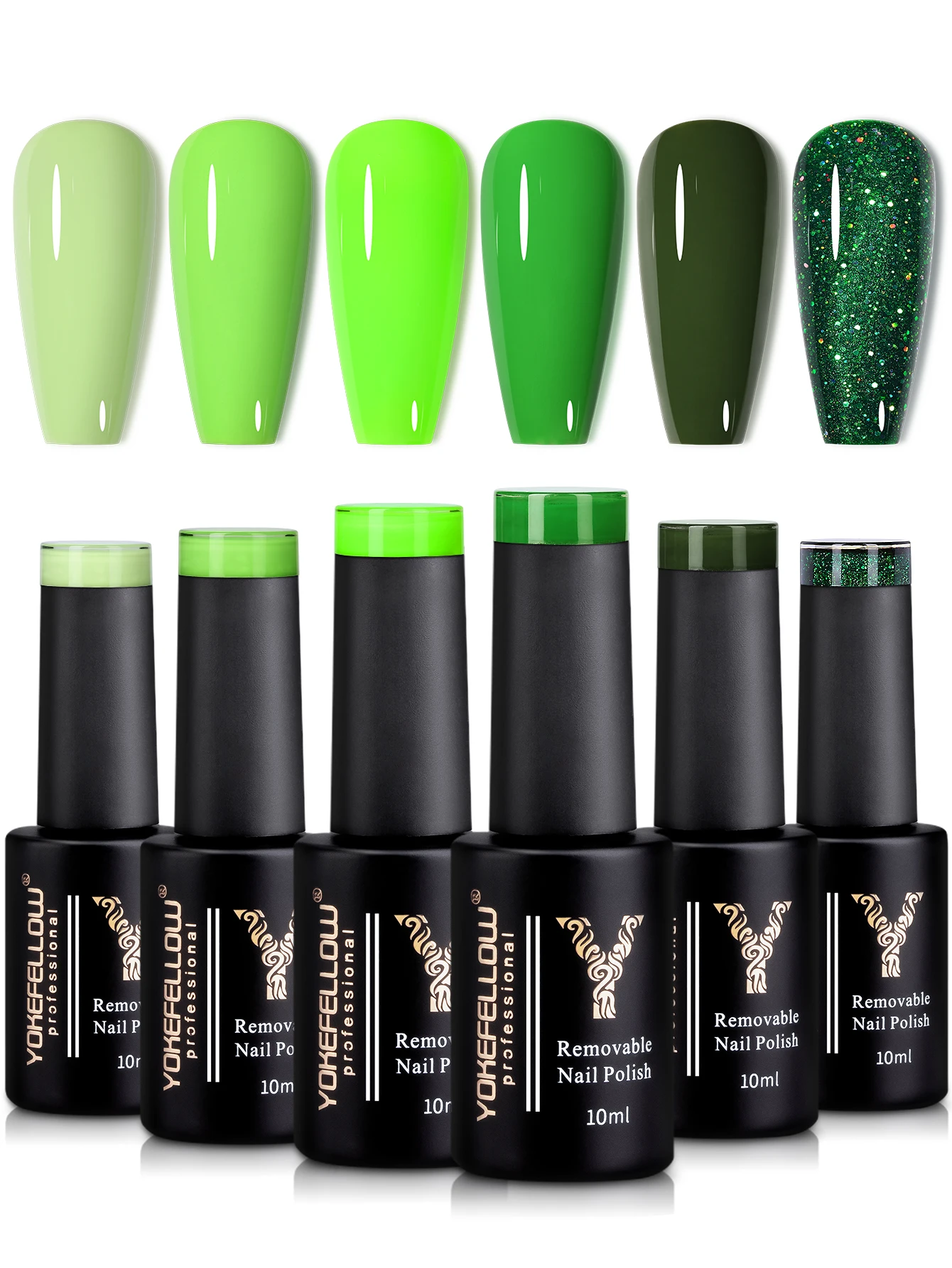 Yokemulti набор гель-лаков для ногтей 6 шт. 10 мл зеленый насыщенный пигмент удаляемый