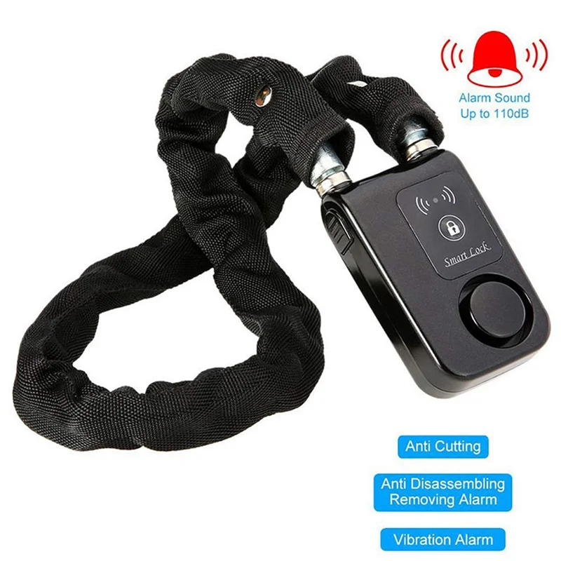 Фото B63B-Bluetooth умный замок-цепочка с противоугонной сигнализацией 110 дБ замок без ключа для ворот велосипеда/мотоцикла/дверного телефона управление через приложение черный №3