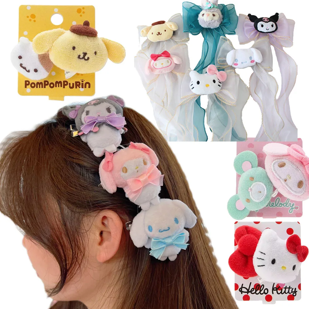 

Резинка для волос Sanrioed Kuromi Mymelody Cinnamorol Onpompurin Kittys, плюшевая кукла, аксессуары для волос, резинка для волос