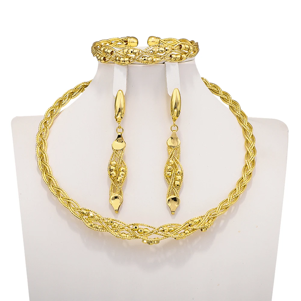 

Moroccan Wedding Jewelry Necklace Earing Bracelet Sets Dubai Necklace Earring Set Accessories Gift Wholesale