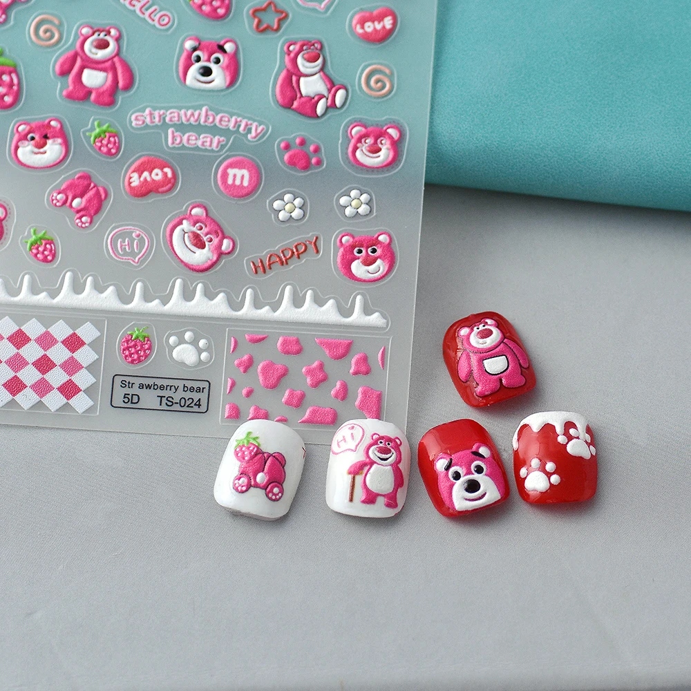 

Strawberry Bear 5D Nail Slider Decals For Nails Stickers Manicure Tips TS-024