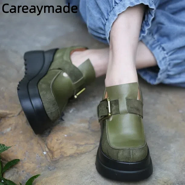 Фото Careaymade-женская обувь из натуральной кожи ручной работы, высококачественная повседневная обувь из натуральной кожи с верхним слоем из воловьей кожи на толстой подошве в стиле ретро №1