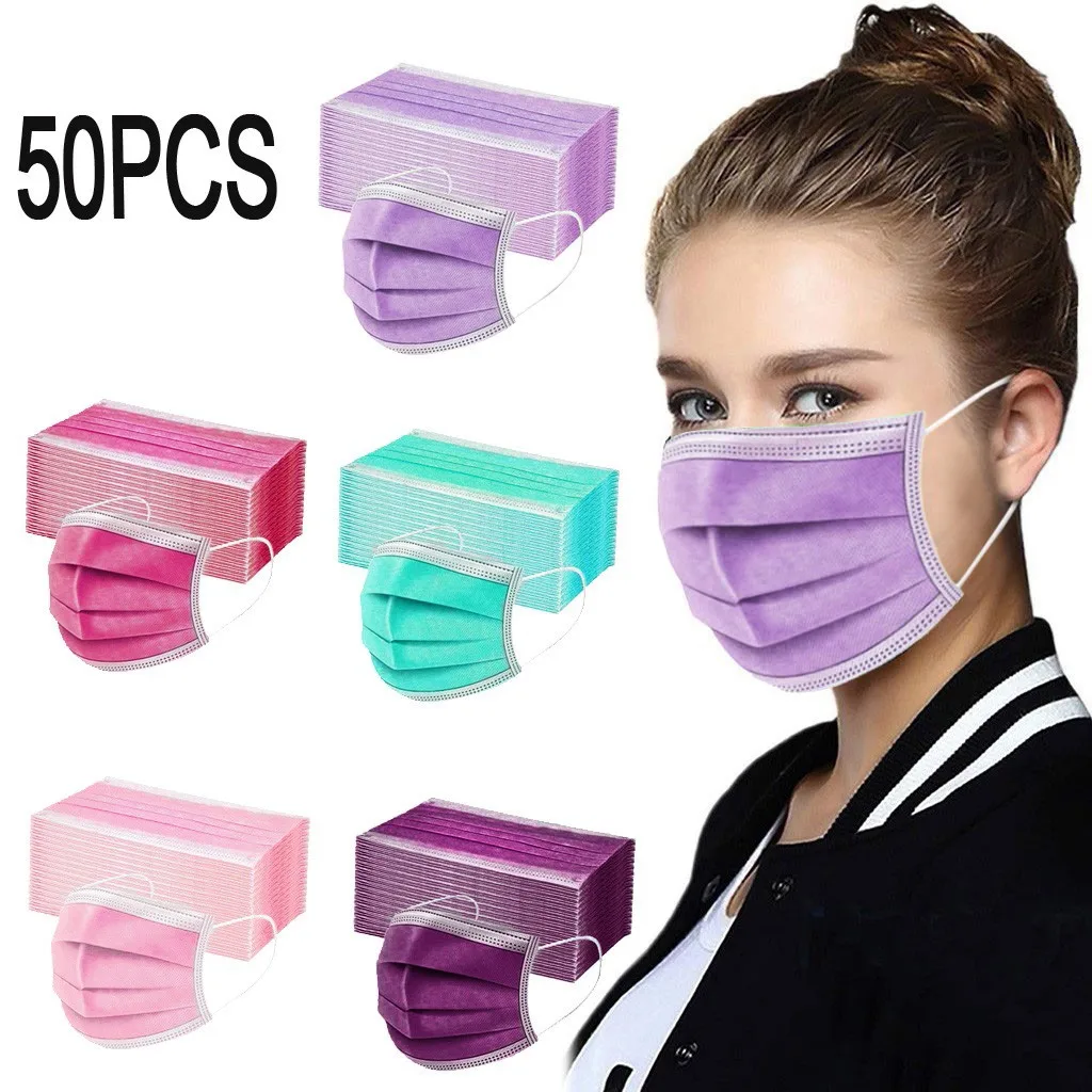 

10/50PCS Women Man Solid Mask Disposable Face Mask 3Ply Ear Loop Anti-PM2.5 Mask Mouth Cover mascarillas Masques маски для лица