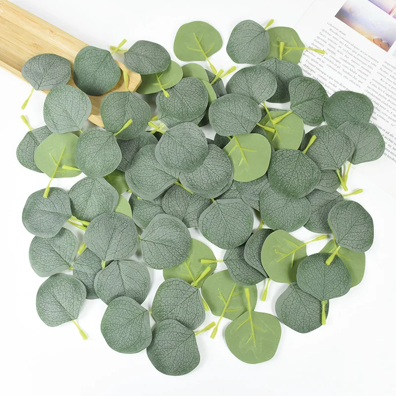 

100Pcs Silk Eucalyptus Leaf Green Fake Plant Artificial Flowers Leaf For Wedding Home Decor Birthday Cake Decor Christmas Wreath