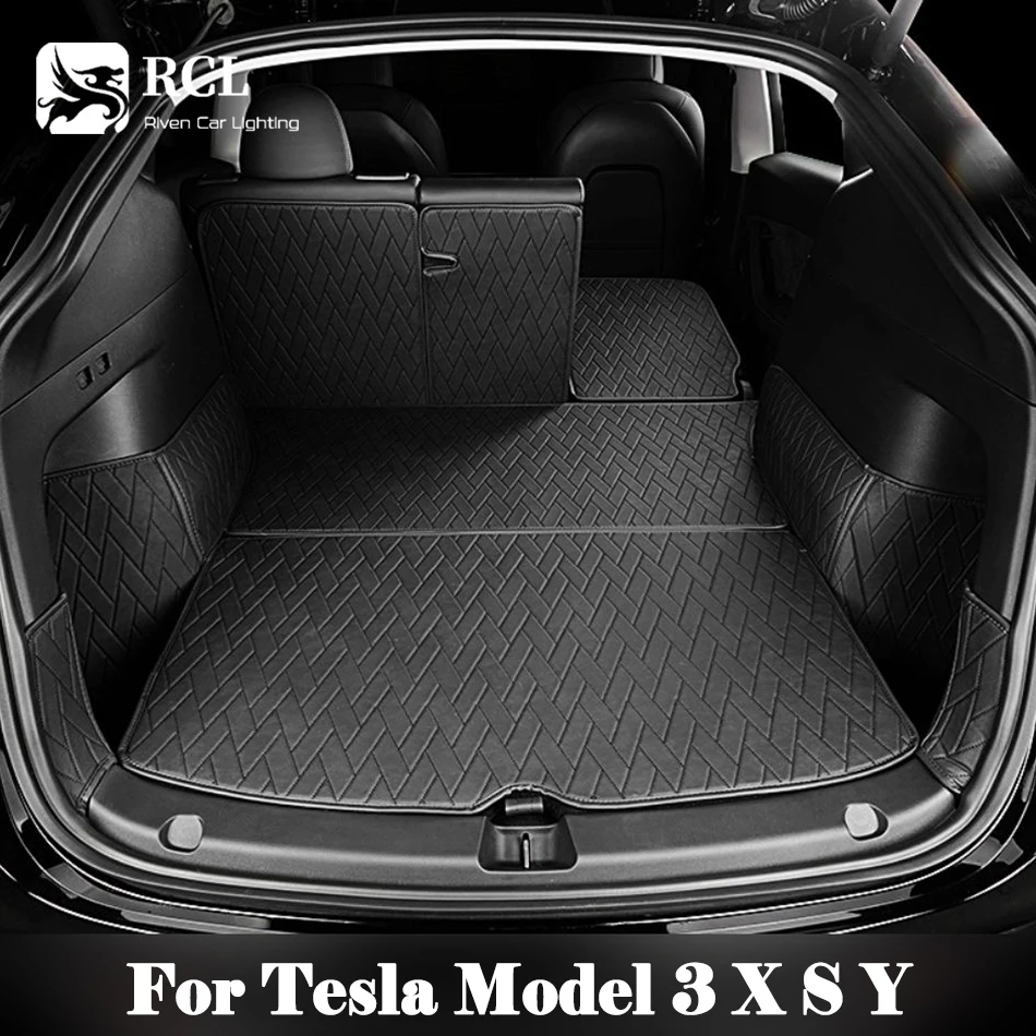 Leather Trunk Mats Fully Surrounded Waterproof Non-Slip All Weather Liner Custom Exact Fit Car interior for Tesla Model Y X S 3