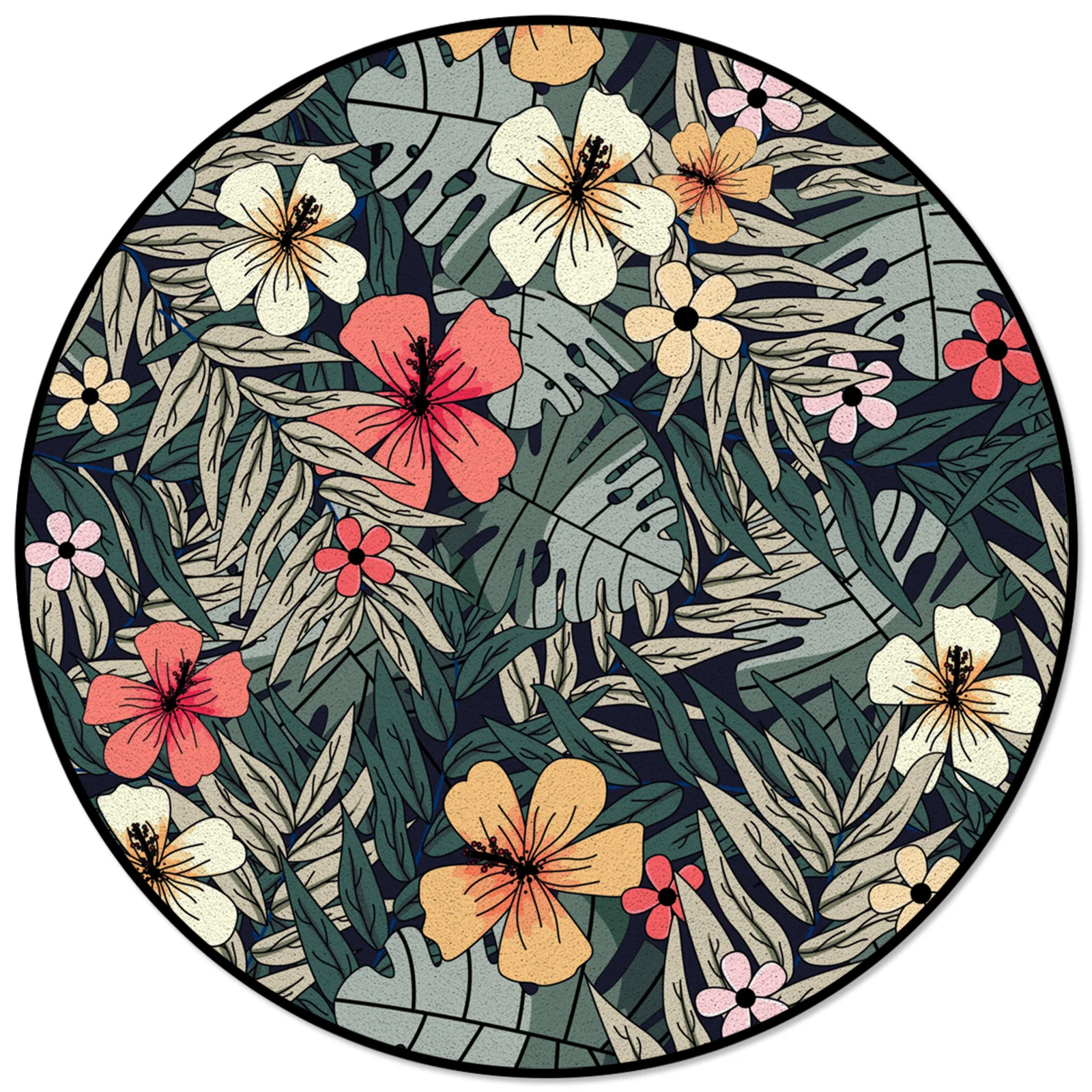 

Tropical Leaves Flowers Colorful Pattern Rugs And Carpets For Home Living Room Round Rug For Children Rooms Non-slip