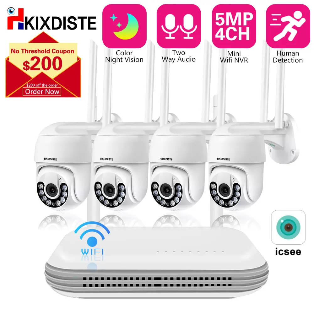 

H.265+ 3MP 5MP HD Wireless CCTV System Two Way Audio Waterproof PTZ WIFI IP Security Camera 8CH P2P NVR Video Surveillance Kit