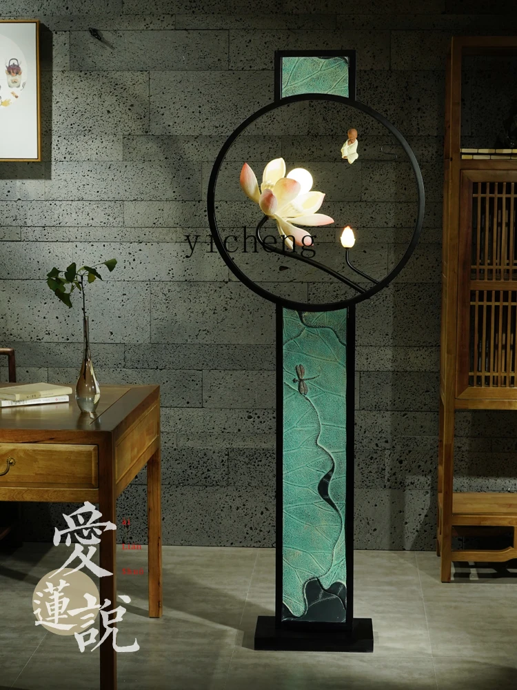 Tqh Креативный Новый Китайский Лотос напольная лампа Гостиная Кабинет чайная