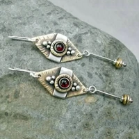 dainty earrings tribal two tone metal red stone earrings gypsy jewelry geometric carved hanging dangle earrings for women gift