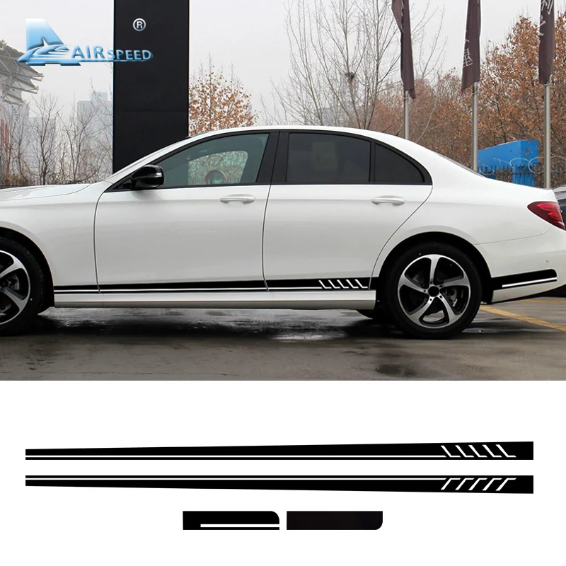

Автомобильные боковые полосы, наклейки для Mercedes Benz E Class W212 W213 AMG E300 E350 E500, гоночные полосы, черная отделка, аксессуары