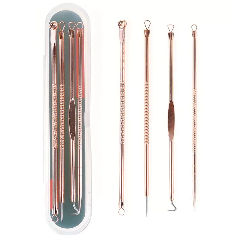 

Rose Gold 4pcs/set Blackhead Comedone Acne Pimple Belmish Extractor Vacuum Blackhead Remover Tool Spoon for Face Skin Care Tool