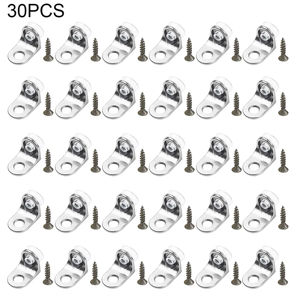 

30pcs Hardware Support Pegs Right Angle Glass Shelf Bracket Cabinet Zinc Alloy Brace Suction Cup Base Screw Fixing Furniture