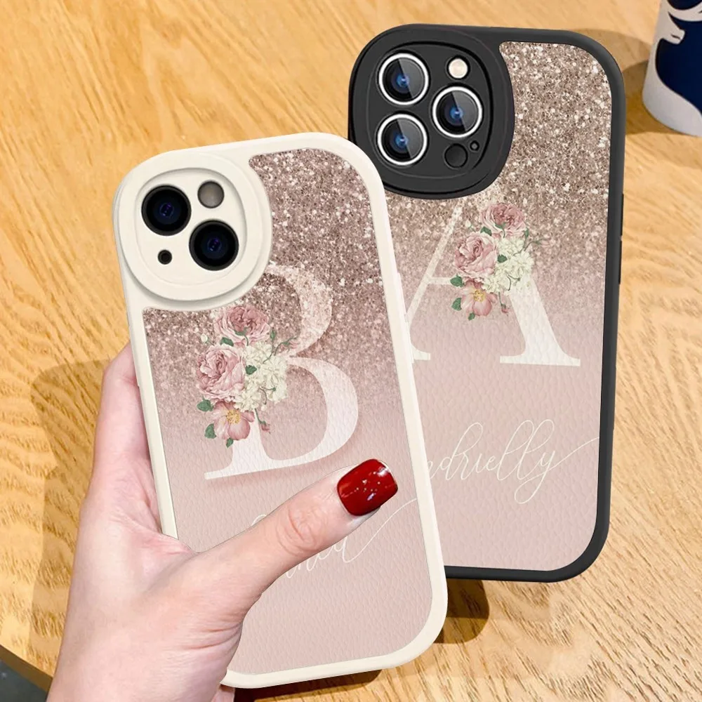 Прозрачный чехол для телефона Letter Pink Shiny M R из твердой кожи iPhone 16 15 14 13 12 Mini 11 Pro Max Xs X