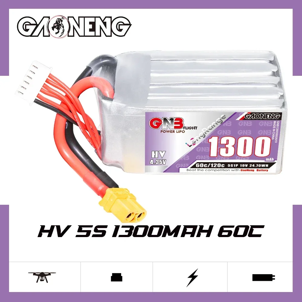 GAONENG GNB 1300 мАч HV 5S 60C 120C 19 В XT60 LiPo аккумулятор дальнего действия от 5 до 6 дюймов Дрон