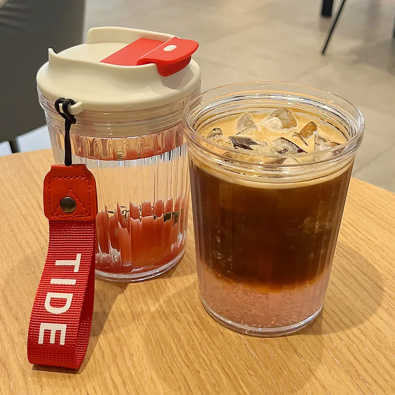 

Simple Wind with Portable Flip Cover Straight Drinking Water Student Men and Women Portable Leak-proof Sports Plastic Coffee Cup