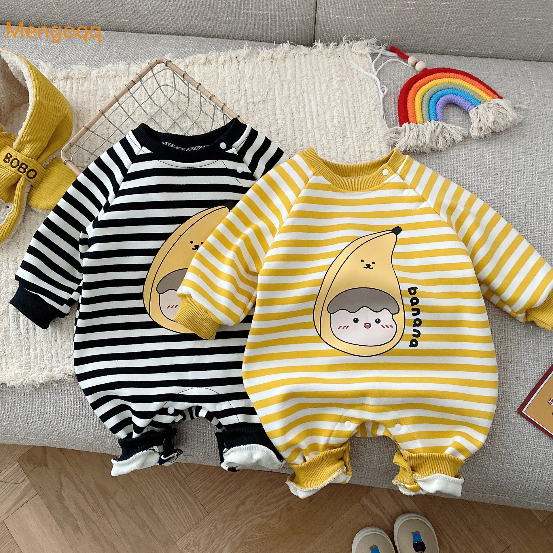 

Комбинезон Mengoqq детский с круглым вырезом, плисовый Повседневный теплый Ромпер в полоску, с длинными рукавами, с мультяшным рисунком, для ма...