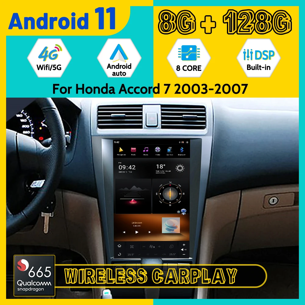 

Qualcomm Tesla Screen For Honda Accord 7 2003 - 2007 Android Car Radio Stereo Receiver Autoradio Multimedia Player GPS Navi Unit