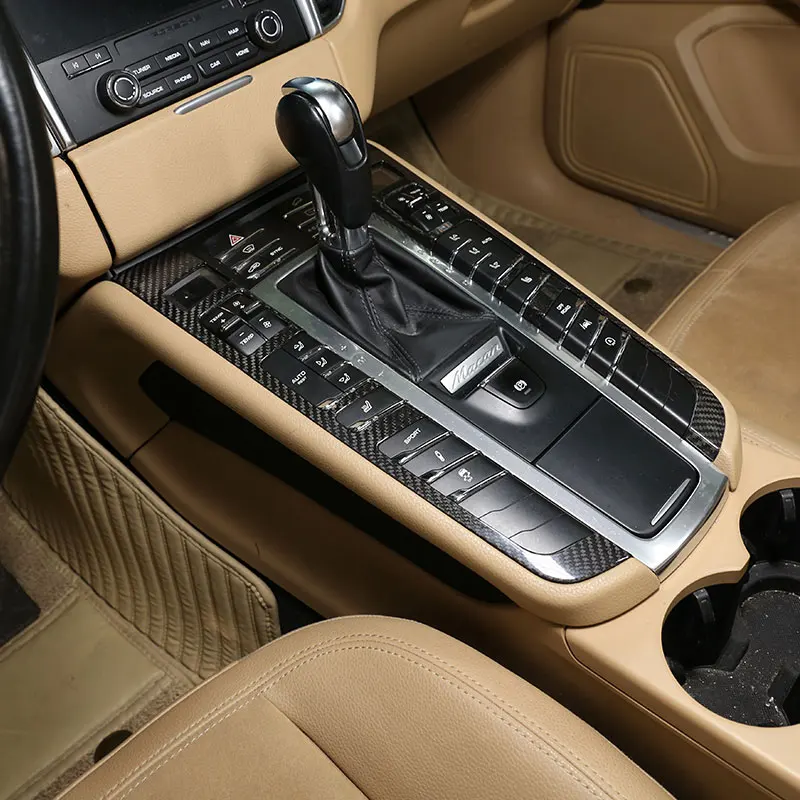 

For Porsche Macan 2014-2021 Real Carbon Fiber Car Center Console Gear Button Frame cover Trim Sticker Car Accessories