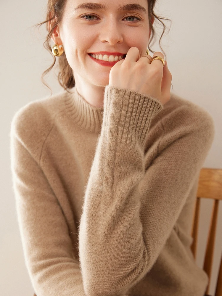 Осень 2024 новый кашемировый свитер с полувысоким воротником женский двухниточный