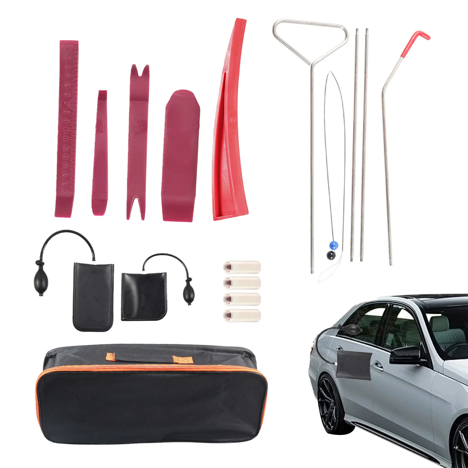 

Professional Car Tool Kit 12Pcs Essential Key Lock Emergency Tool With Easy Long Reach Grabber Air Wedge Pump Non-Marring Wedge