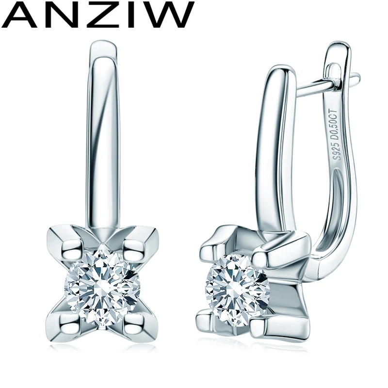 

Anziw Authentic 925 Sterling Silver Jewelry 5.0mm D Color Moissanite Hoop Earrings for Women Girls Engagement Gift Free Shipping