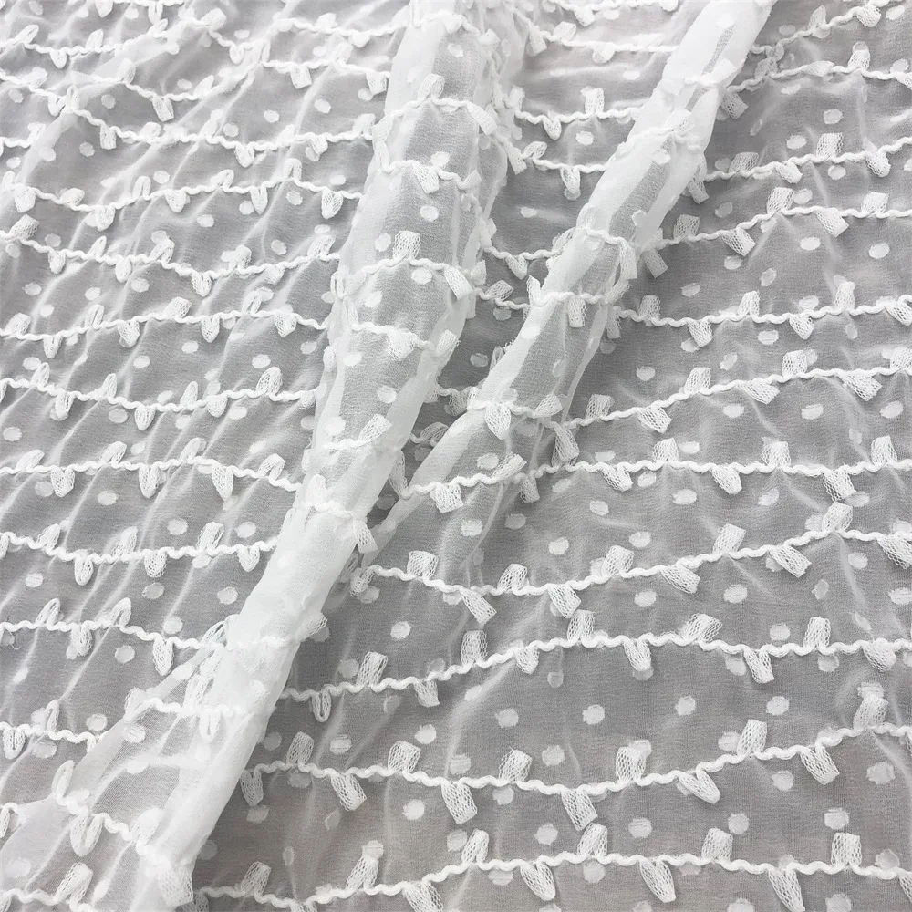 Шифоновая кружевная ткань в полоску на 1-6 ярдов