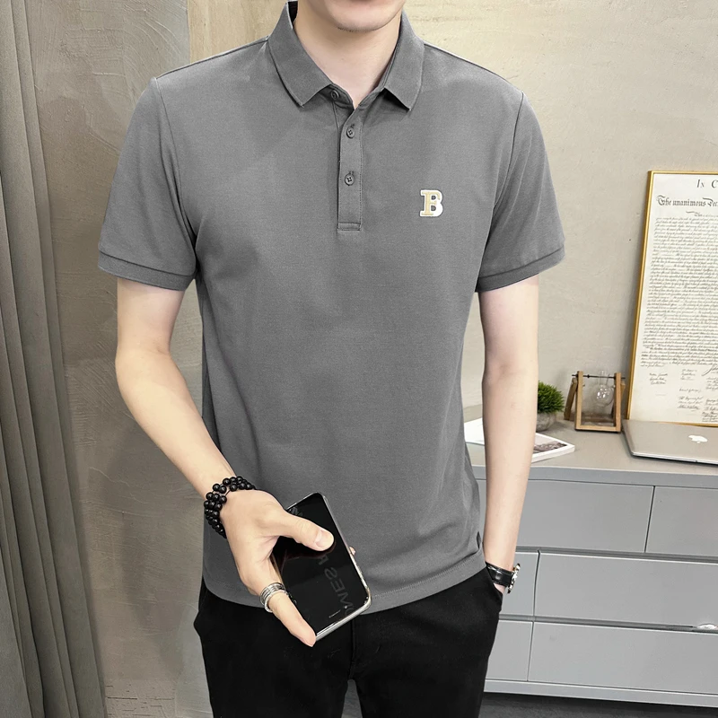 

Женская летняя высокоэластичная футболка-поло с коротким рукавом и шортами, размеры 4x l-m, мужская одежда 2023, облегающая Повседневная Деловая футболка для мужчин