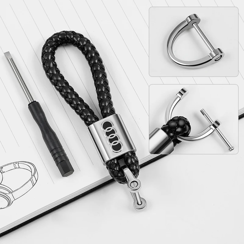 Стайлинг автомобиля 3D металлический + кожаный плетеный веревочный брелок для Audi