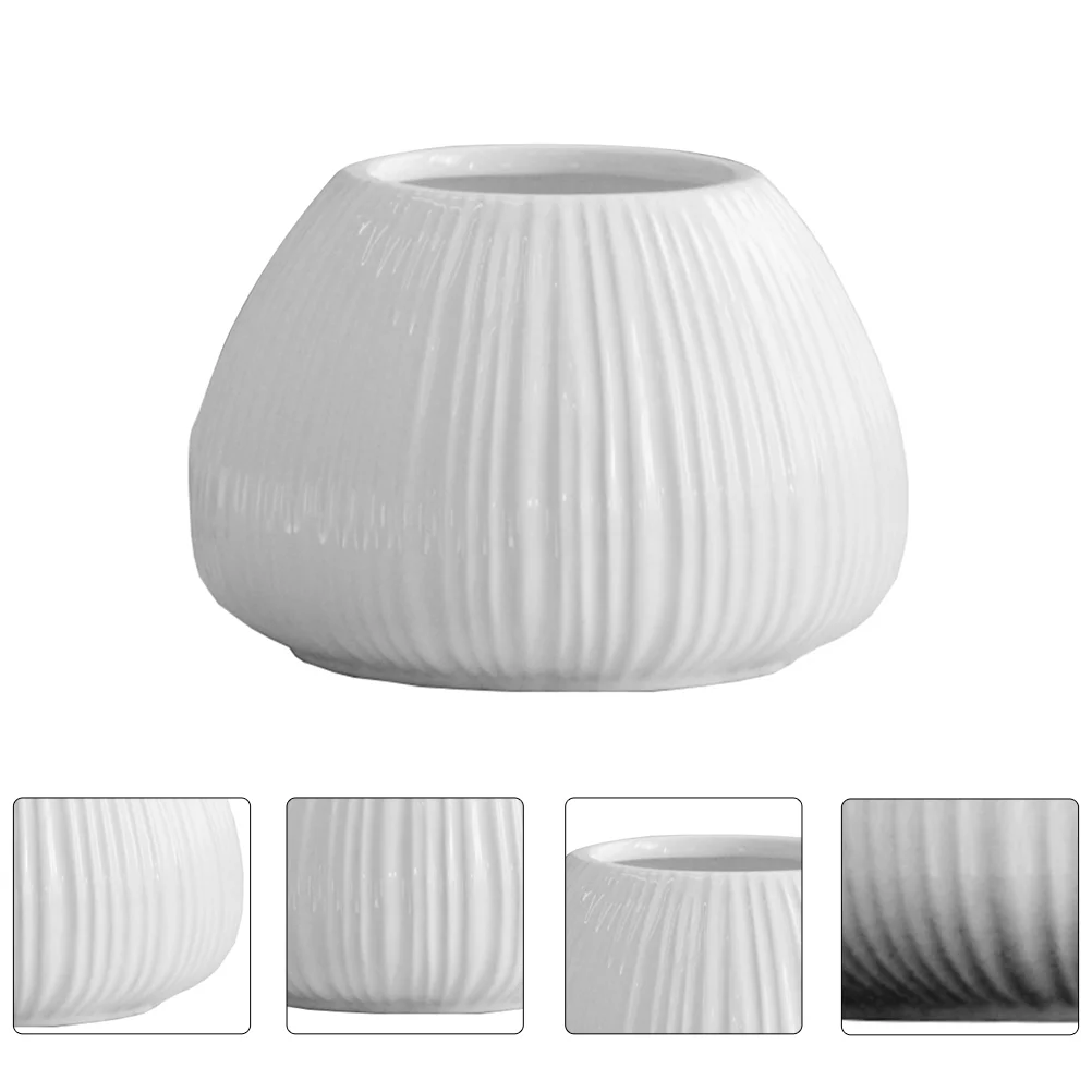 

1Pc Ceramic Flower Vase Vertical Stripe Desktop Flowerpot Flower Container Decor