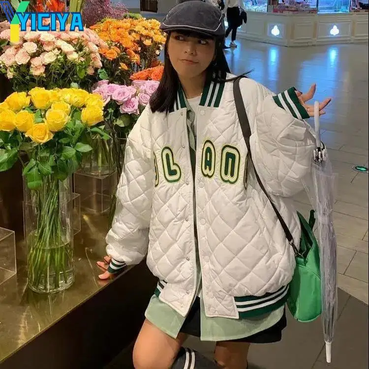 YICIYA Women's Winter Parkas 2023 American Retro Letter Embroidery Jackets Coat Y2K Casual Baseball Uniform Couple Loose Jackets