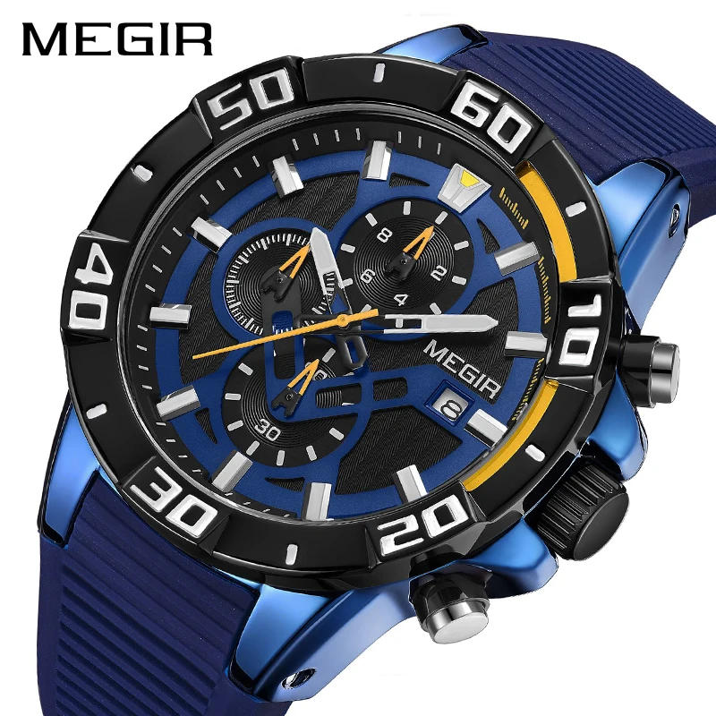 

MEGIR Men Watches Top Brand Luxury Chronograph Sport Watch Silicone Quartz Military Watches Clock Relogio Masculino Reloj Hombre