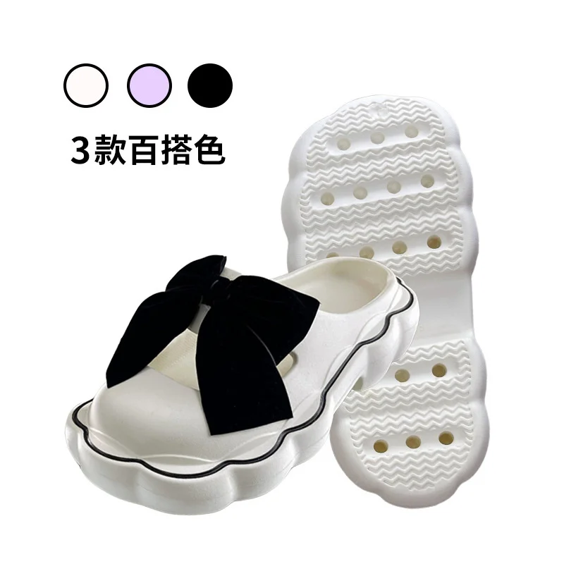 Mary Jane Slippers Women's Cute Summer Students' Bow Thick Soles Anti Slip Bow Slipper Garden Shoes Mute Sandals