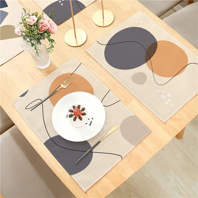 

Geometric Leaves Abstract Design Beige Linen Placemat Meal Cushion 32x42cm For Dining Room Kitchen Living Room