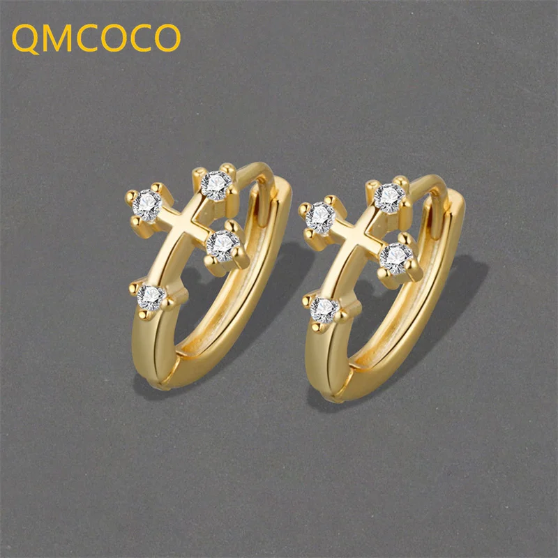 

QMCOCO, простые серьги в стиле панк с искусственным цирконием, корейские женские модные темпераментные женские элегантные ювелирные изделия д...