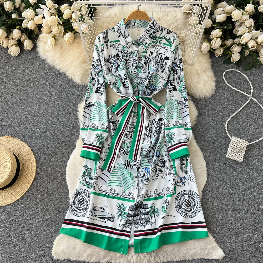 

Autumn New European and American Fashion Temperament Laced Long-sleeved Personality Printed Dress