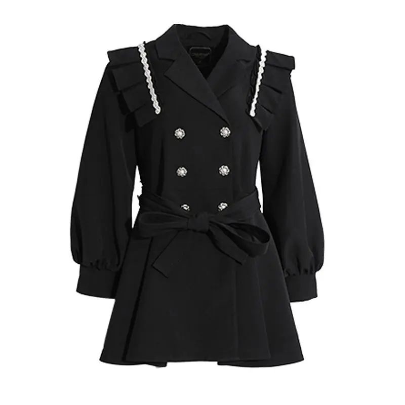 

Fashion Small Fragrance Windbreaker Women Jacket Black Autumn 2023 New High Waist Female Coat