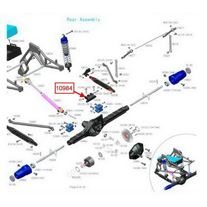 10984 Rc Car Aluminum Alloy Ball Tie Rod Blue For VRX Racing RC Remote Control Toys Parts Fit RH1043/1045