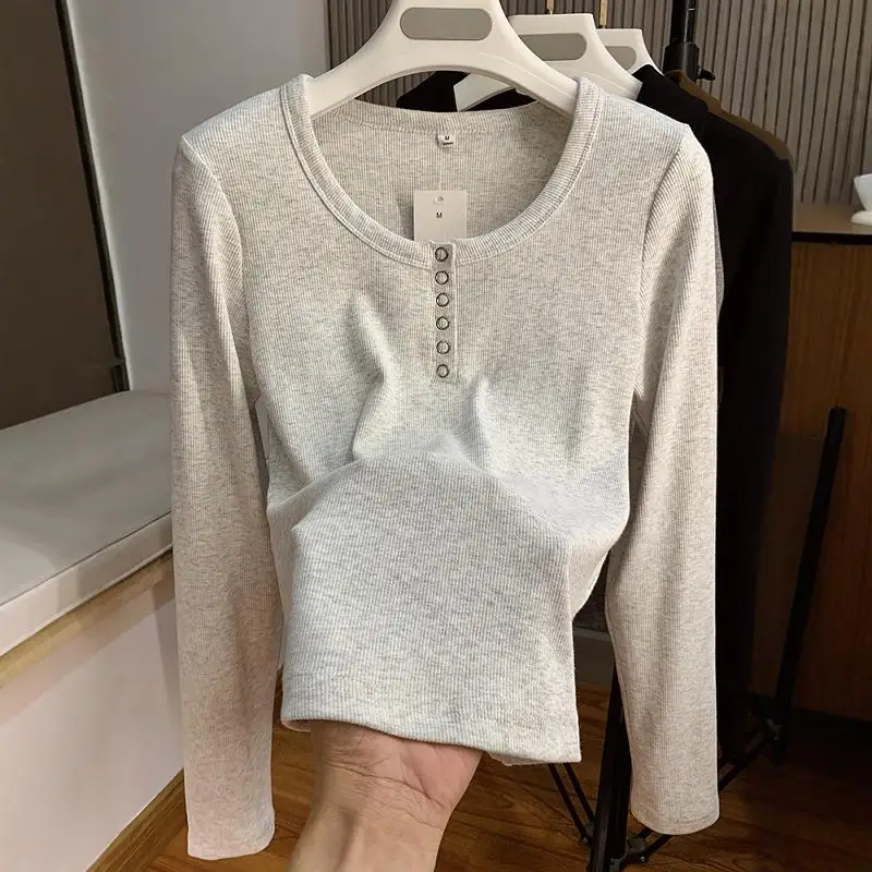 Рубашка Gyaru с длинными рукавами и U-образным вырезом облегающая сорочка из хлопка