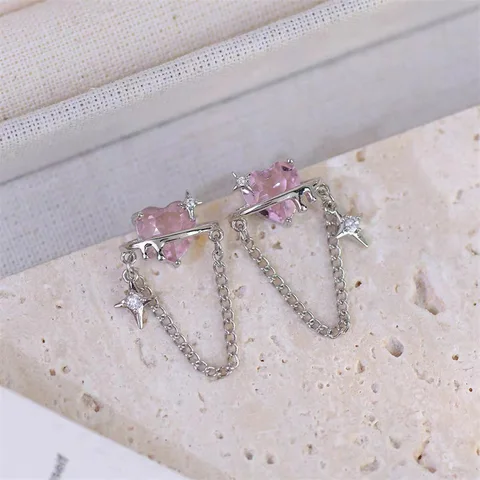Корейские серьги, модные ювелирные изделия, розовые серьги-цепочки с любовью, серьги с кристаллами для женщин, серьги-гвоздики, оптовая продажа